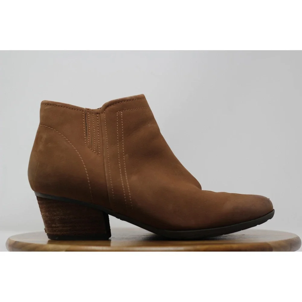 Blondo Valli Waterproof Ankle Boots Leather‎ Block Heel Brown Booties Size 10M